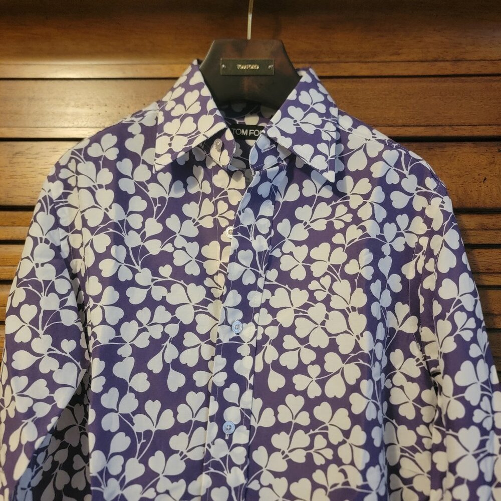 TOM FORD MENS SHIRT LONG SLEEVEES PURPLE & WHITE Floral SZ 39 15 1/2